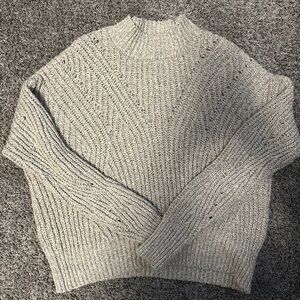 Grey pink rose knit sweater